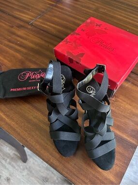 NWOT Pleaser Black Crisscross Strappy Dancer Heels